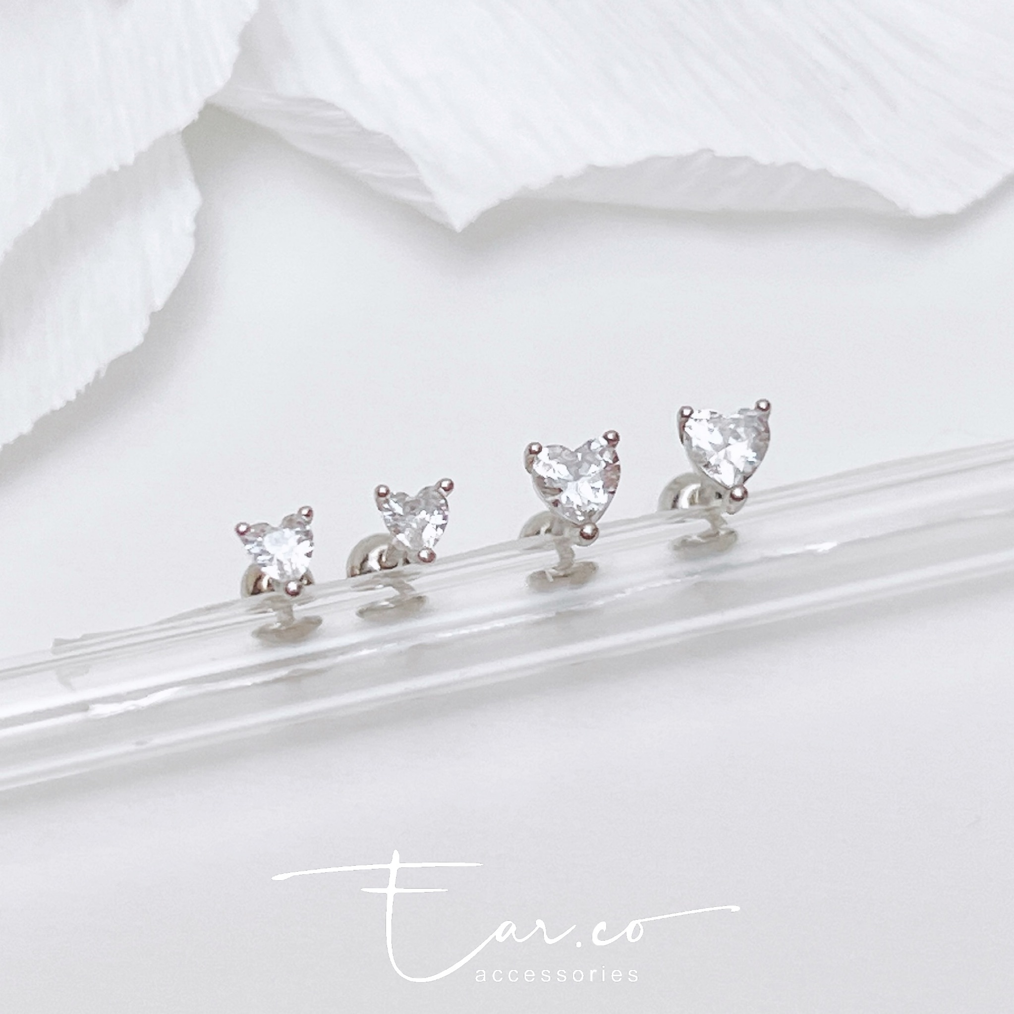 愛心閃石純銀耳珠/耳骨釘 [一對]