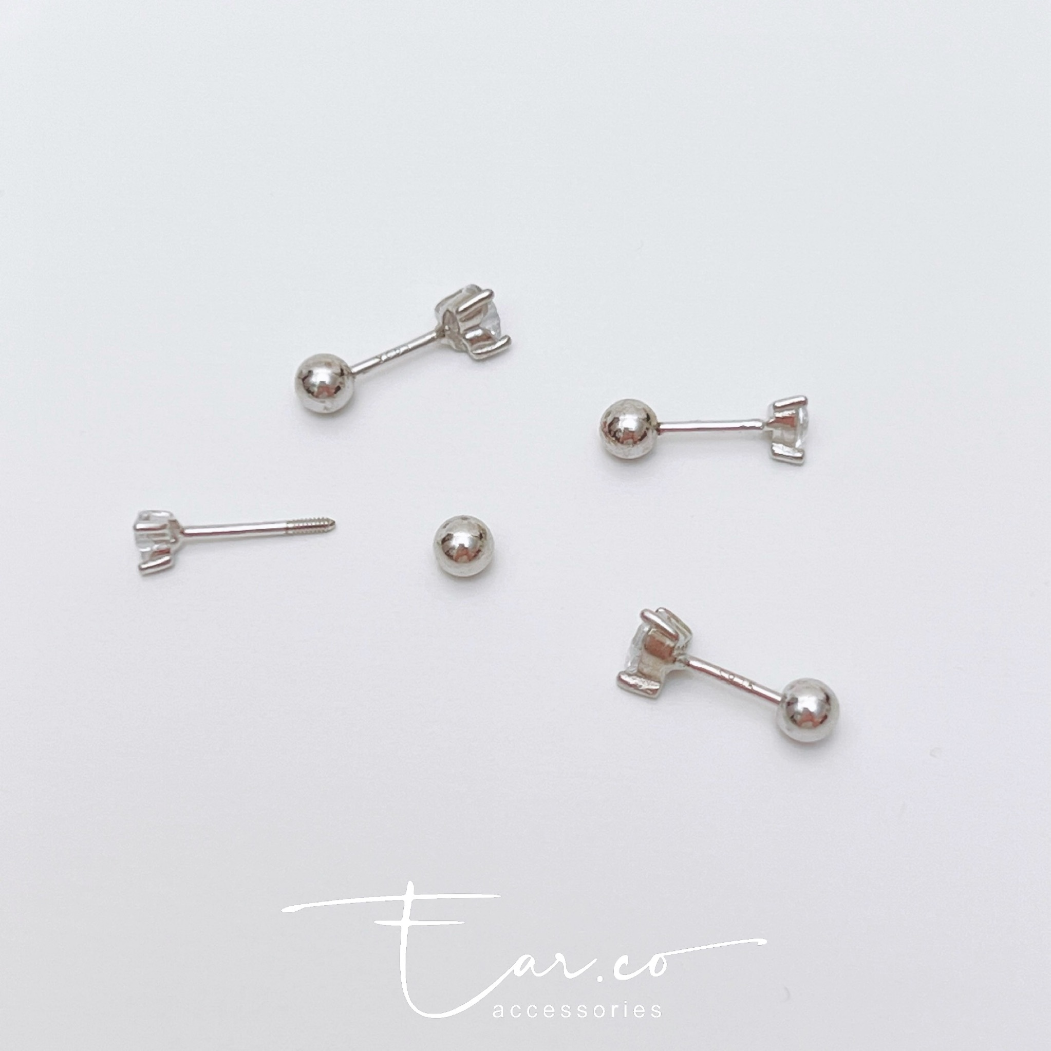 愛心閃石純銀耳珠/耳骨釘 [一對]