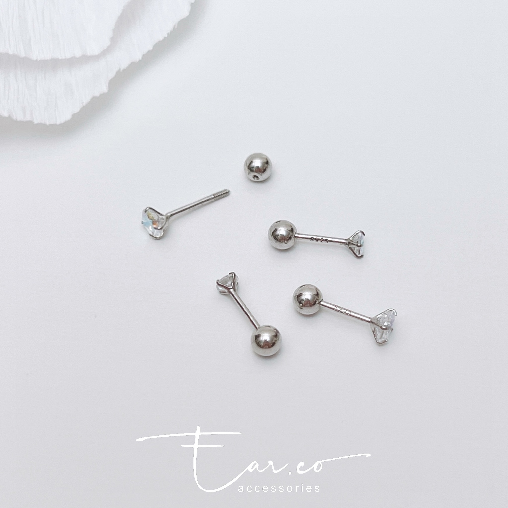 四爪彩虹閃石純銀耳珠/耳骨釘 [一對]
