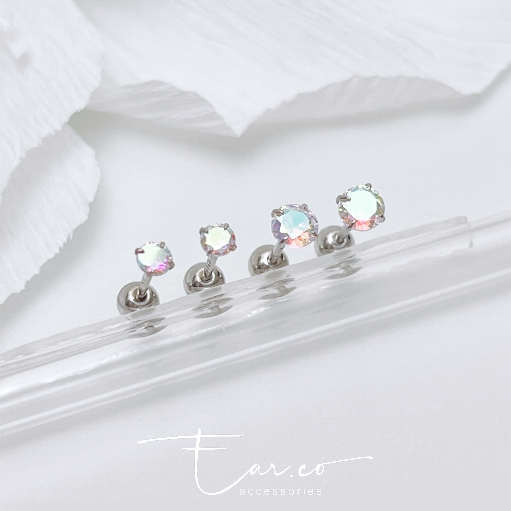 四爪彩虹閃石純銀耳珠/耳骨釘 [一對]