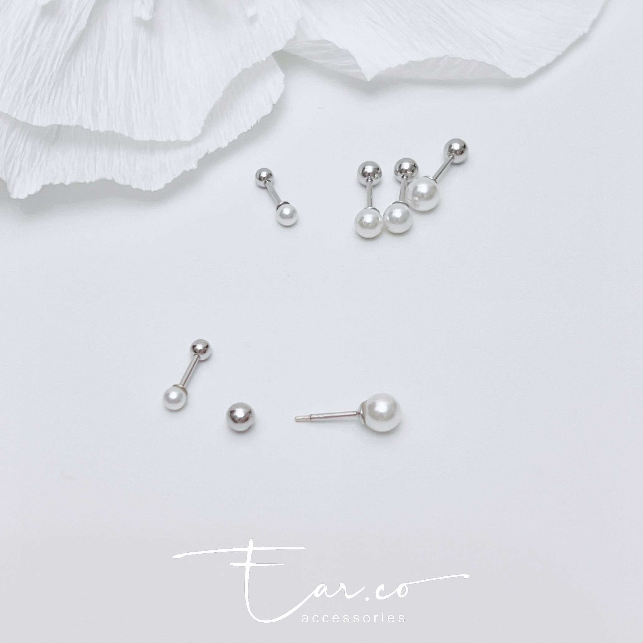 溫柔百搭珍珠純銀耳珠/耳骨釘 [一對]