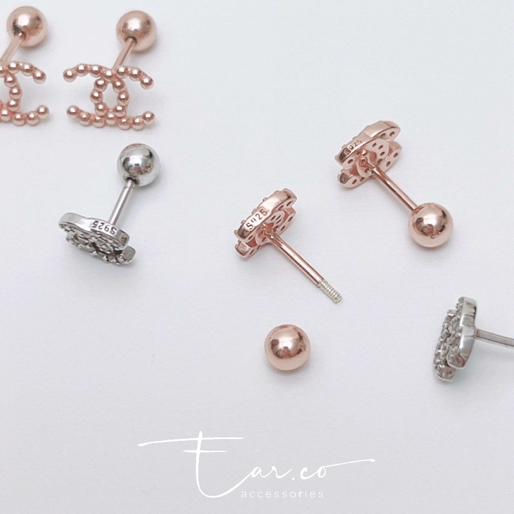 雙 C 設計純銀耳珠/耳骨釘 [一對]