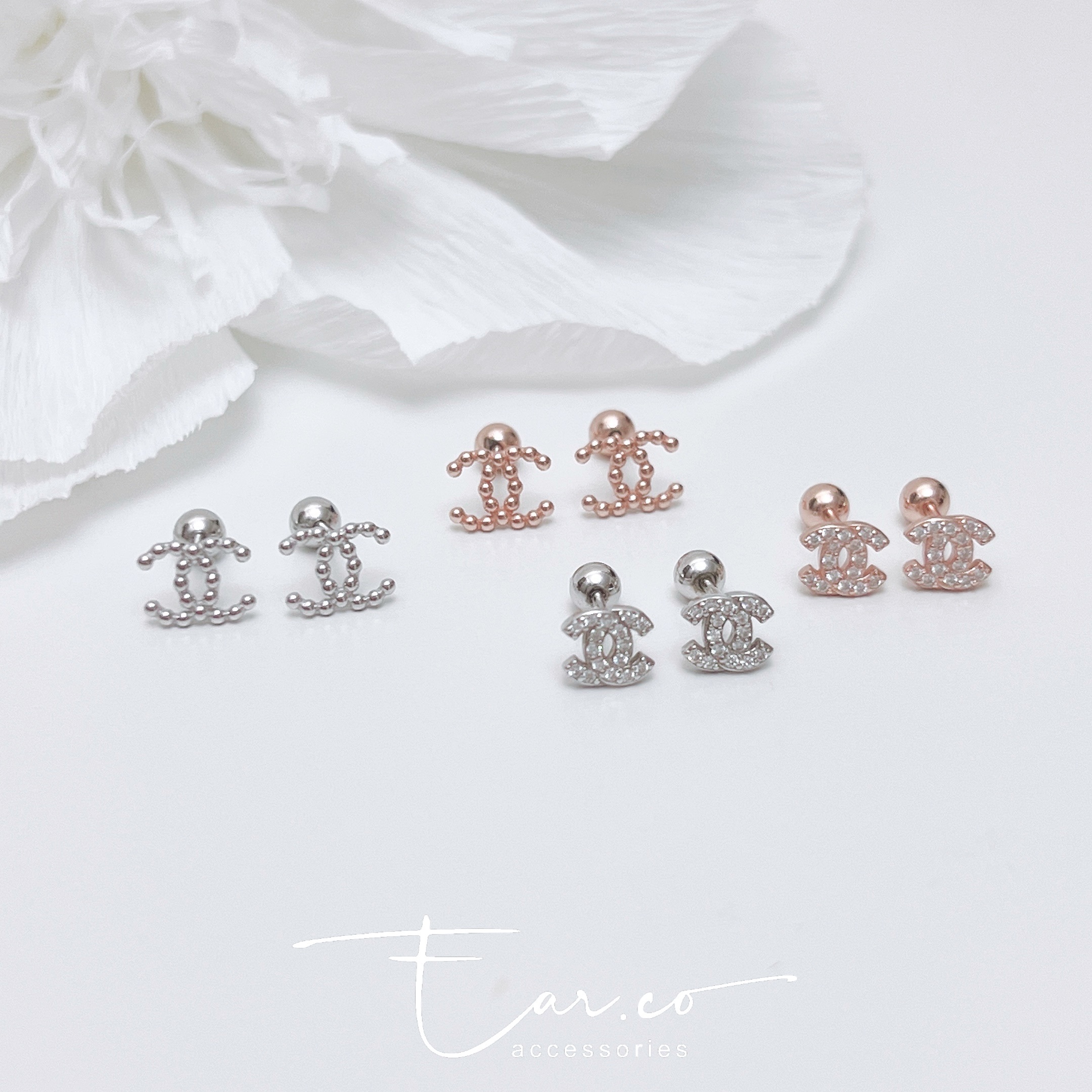雙 C 設計純銀耳珠/耳骨釘 [一對]