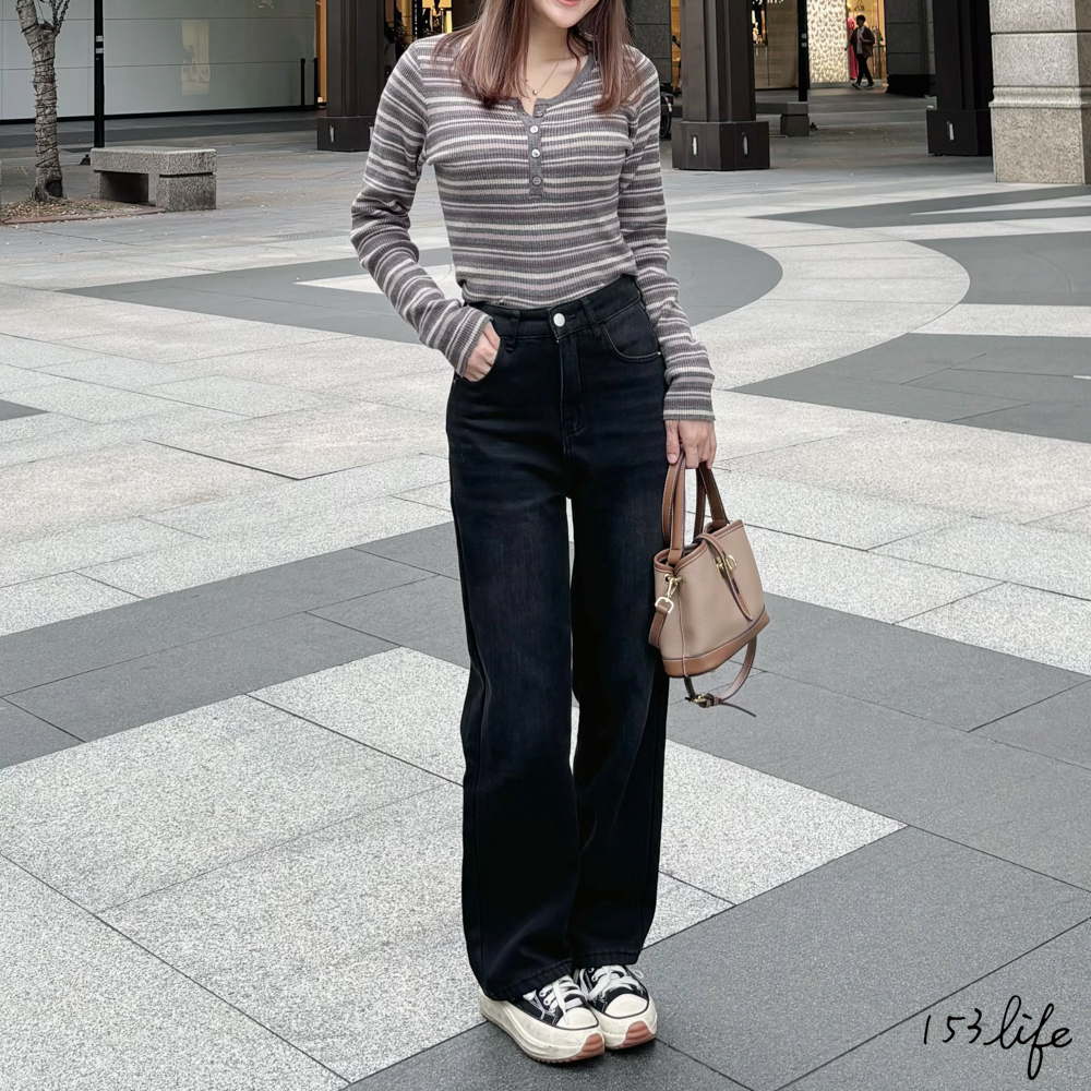 |最後現貨|⛄️(加絨/一般)黑色微廢土風高腰小隻女生牛仔寬褲XXS-L(九分/長款)