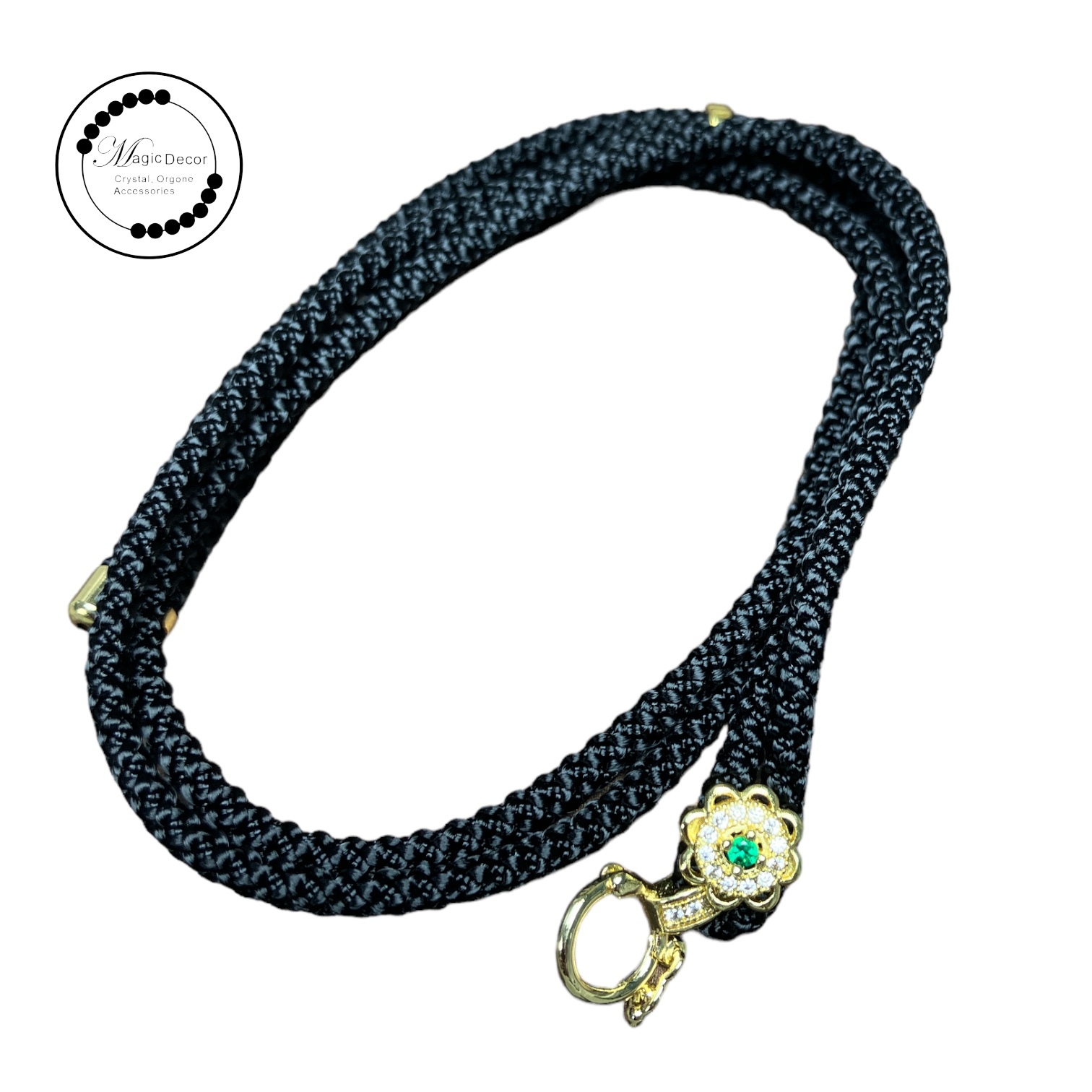 231211-d34 黑色金色花花珠寶扣麻繩