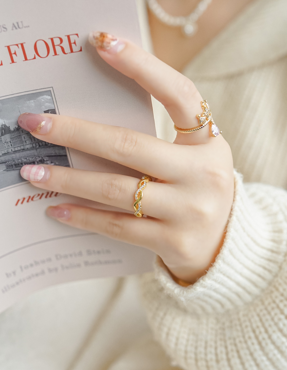 交織排鑽可調式戒指