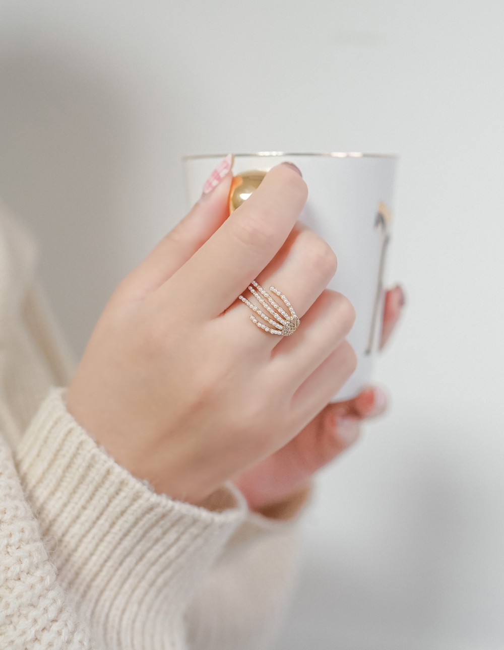 五排珍珠可調式戒指