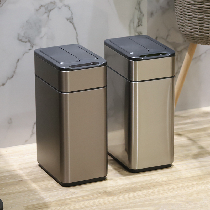 9L不鏽鋼雙開蓋感應垃圾桶 ELPH9809鈦金色