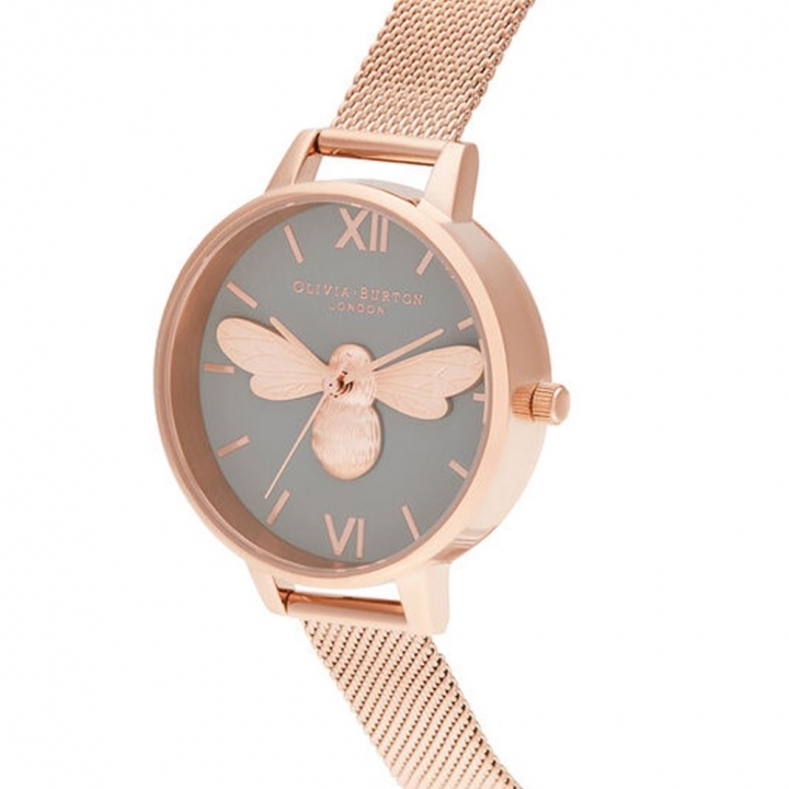 萬年鐘錶 -  Olivia Burton  藝術時尚 Lucky Bee 系列  玫瑰金幸運蜂蜜米蘭錶帶女錶  OB16FB10 錶徑34MM