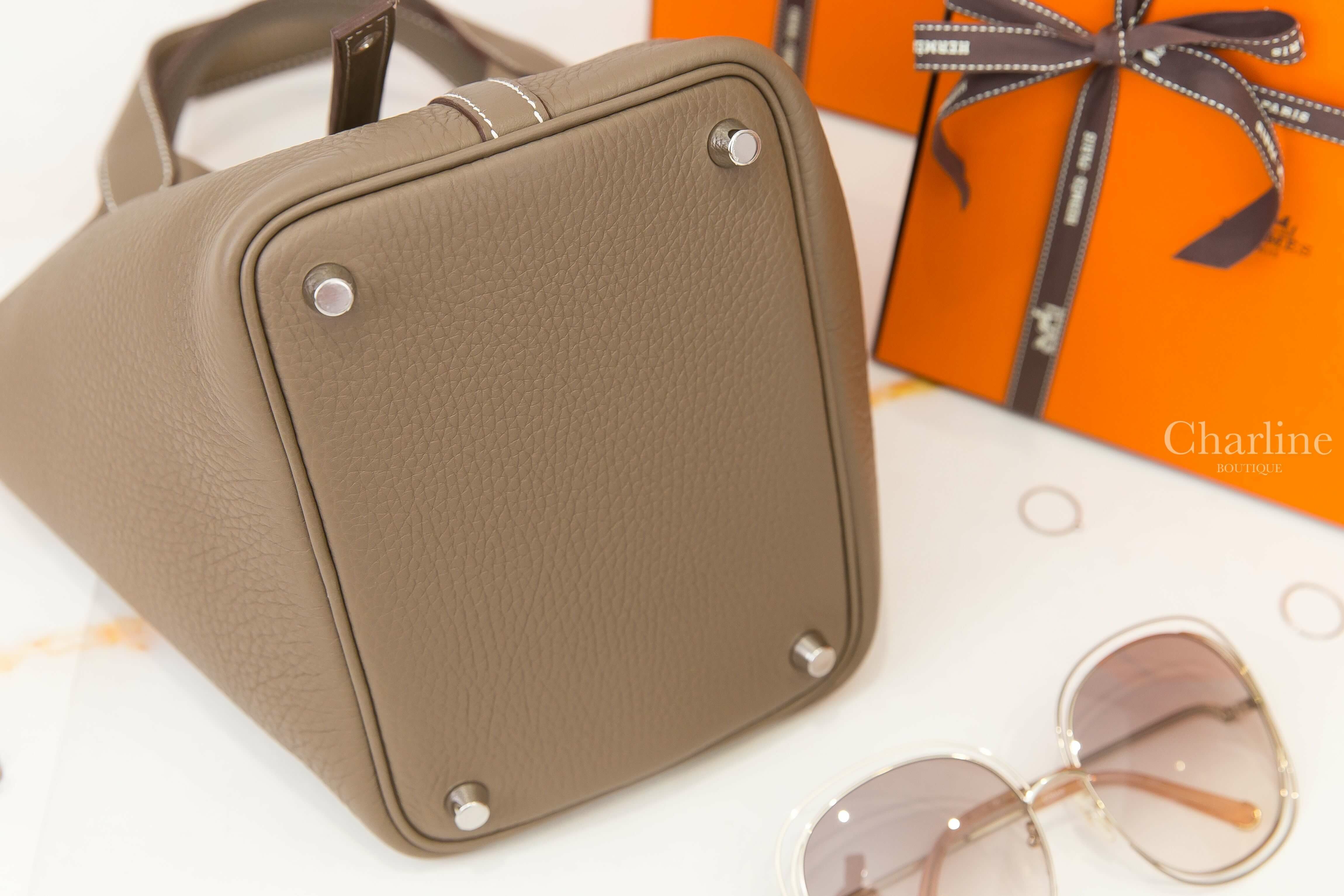Hermès Picotin Lock 18cm 18 Etoupe Taurillon Clemence B刻大象灰銀釦小型提把水桶包-Charline Boutique 精品代購