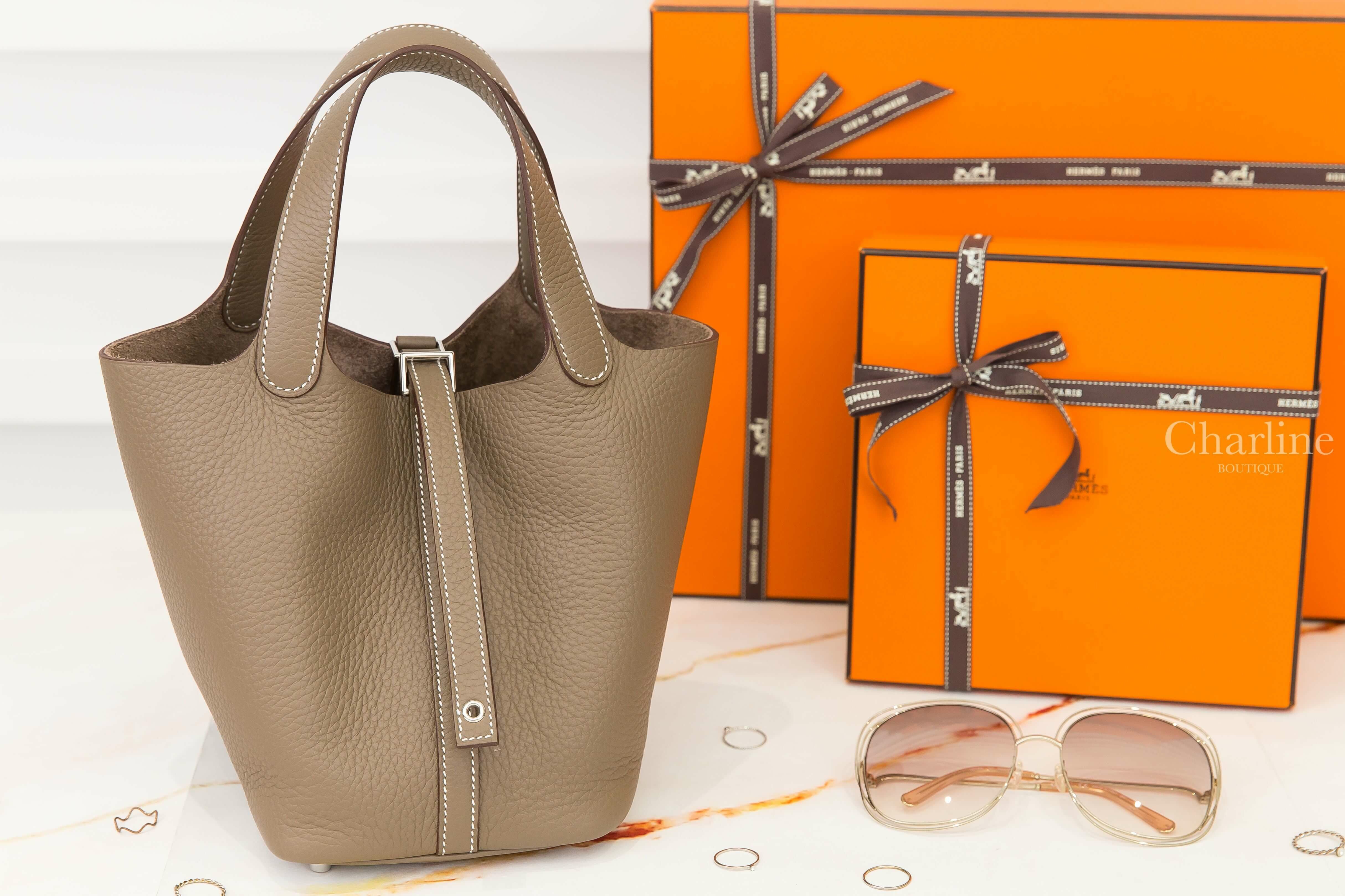 Hermès Picotin Lock 18cm 18 Etoupe Taurillon Clemence 大象灰銀釦小型提把水桶包