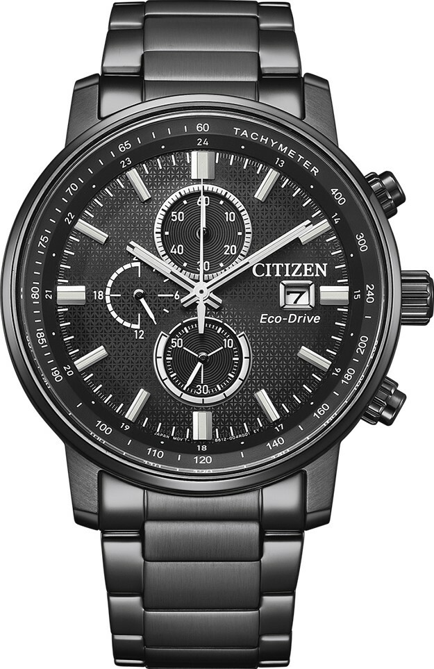 萬年鐘錶 - Citizen 星辰錶 光動能全黑三眼計時碼表款男錶 CA0845-83E 錶徑43MM