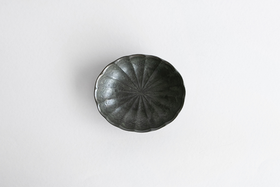 河合竜彦-青灰 橢圓輪花小缽 MS