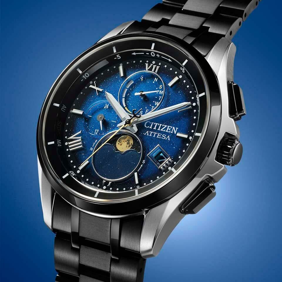 萬年鐘錶 - Citizen 星辰錶  限量款星空藍月相超級鈦光動能電波萬年曆男錶  BY1007-60L  錶徑41.5MM