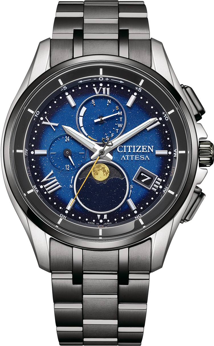 萬年鐘錶 - Citizen 星辰錶  限量款星空藍月相超級鈦光動能電波萬年曆男錶  BY1007-60L  錶徑41.5MM