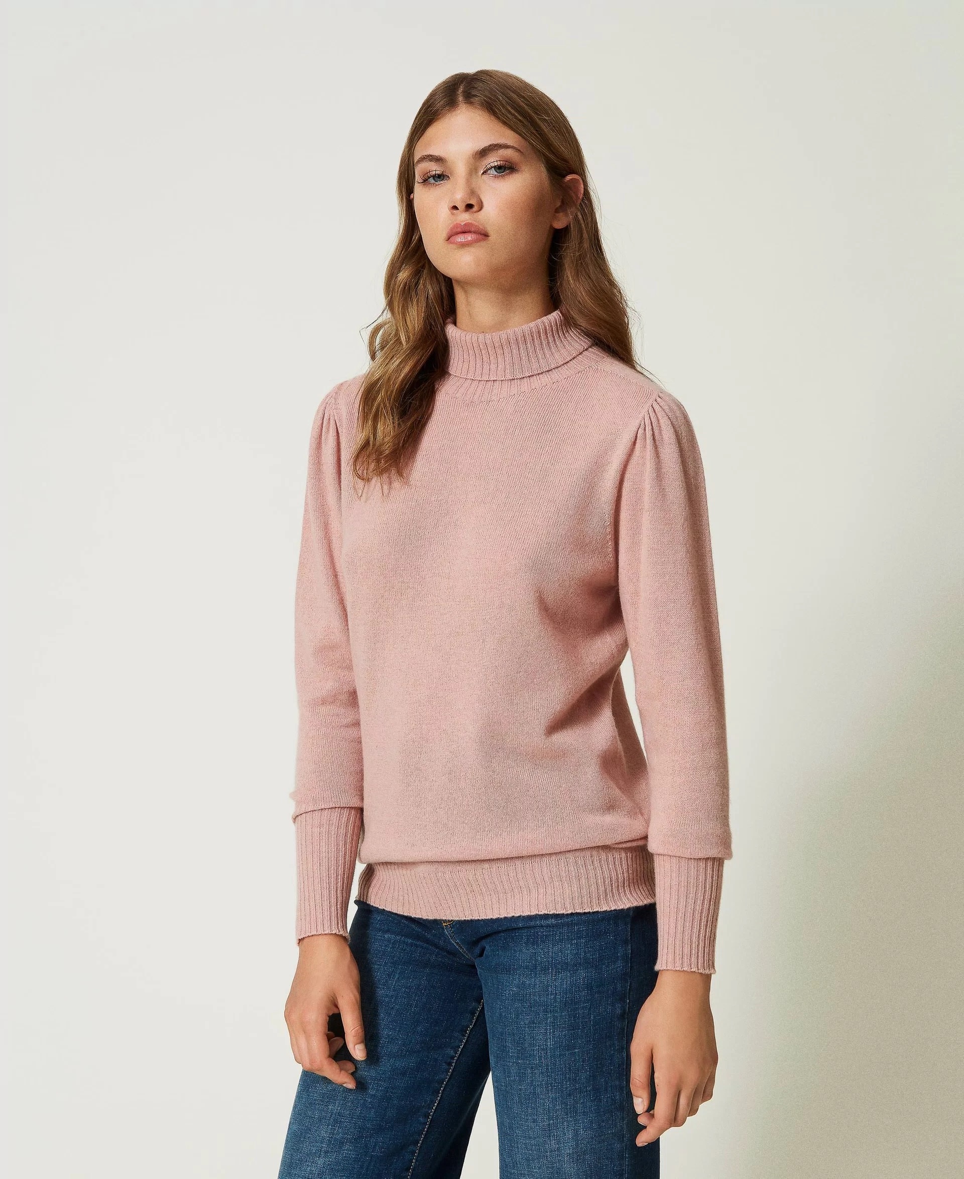 TWINSET 羊絨高領上衣(粉膚)