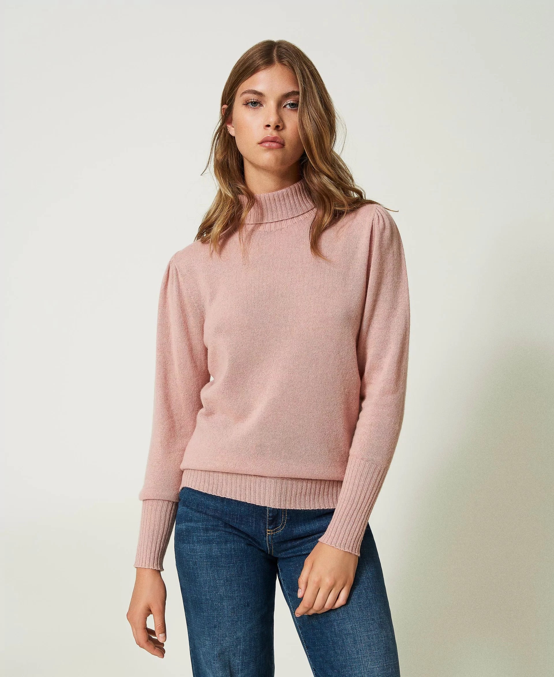 TWINSET 羊絨高領上衣(粉膚)