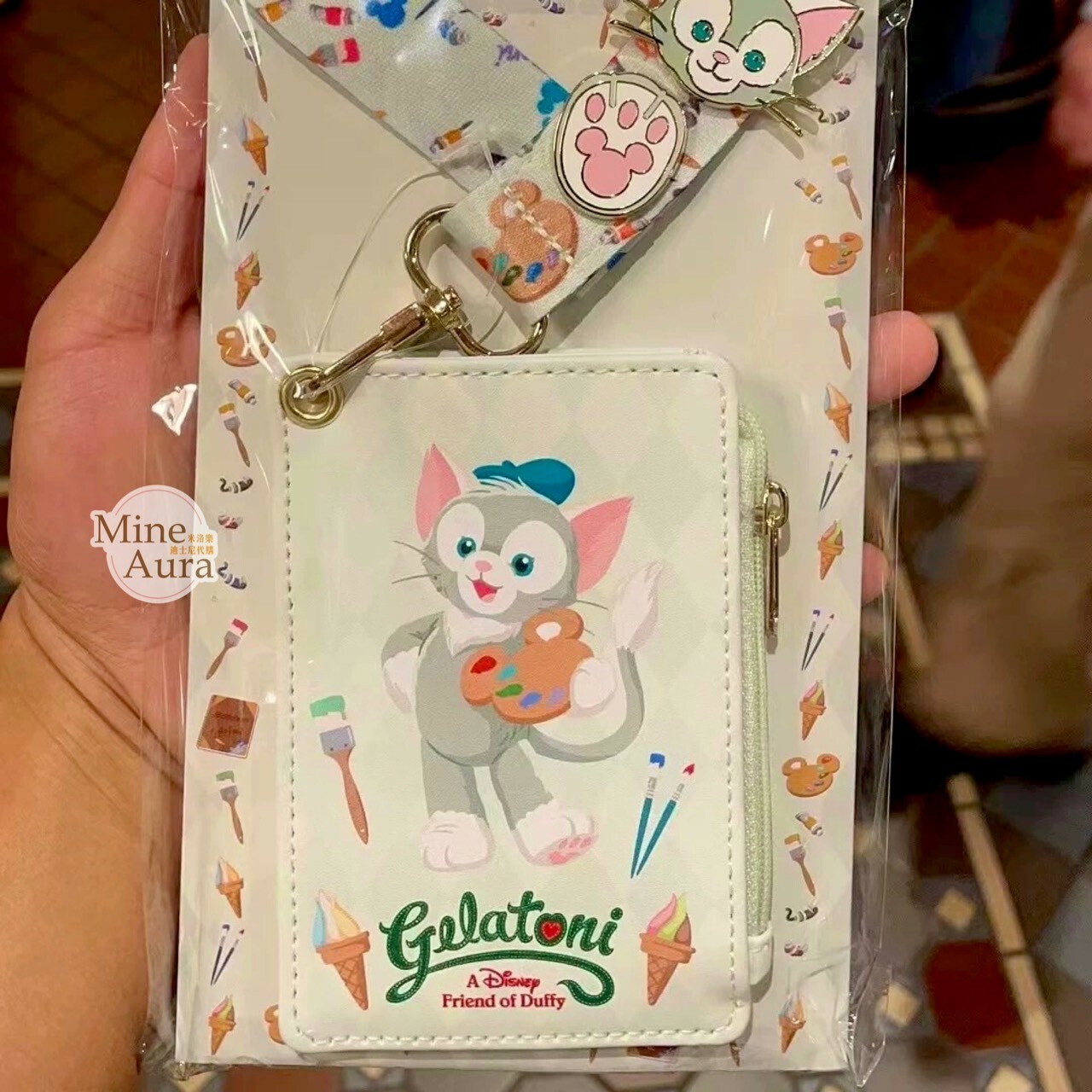 傑拉托尼 畫家貓 Gelatoni 新手徽章套組 拉鍊票卡夾 掛繩 -上海迪士尼樂園