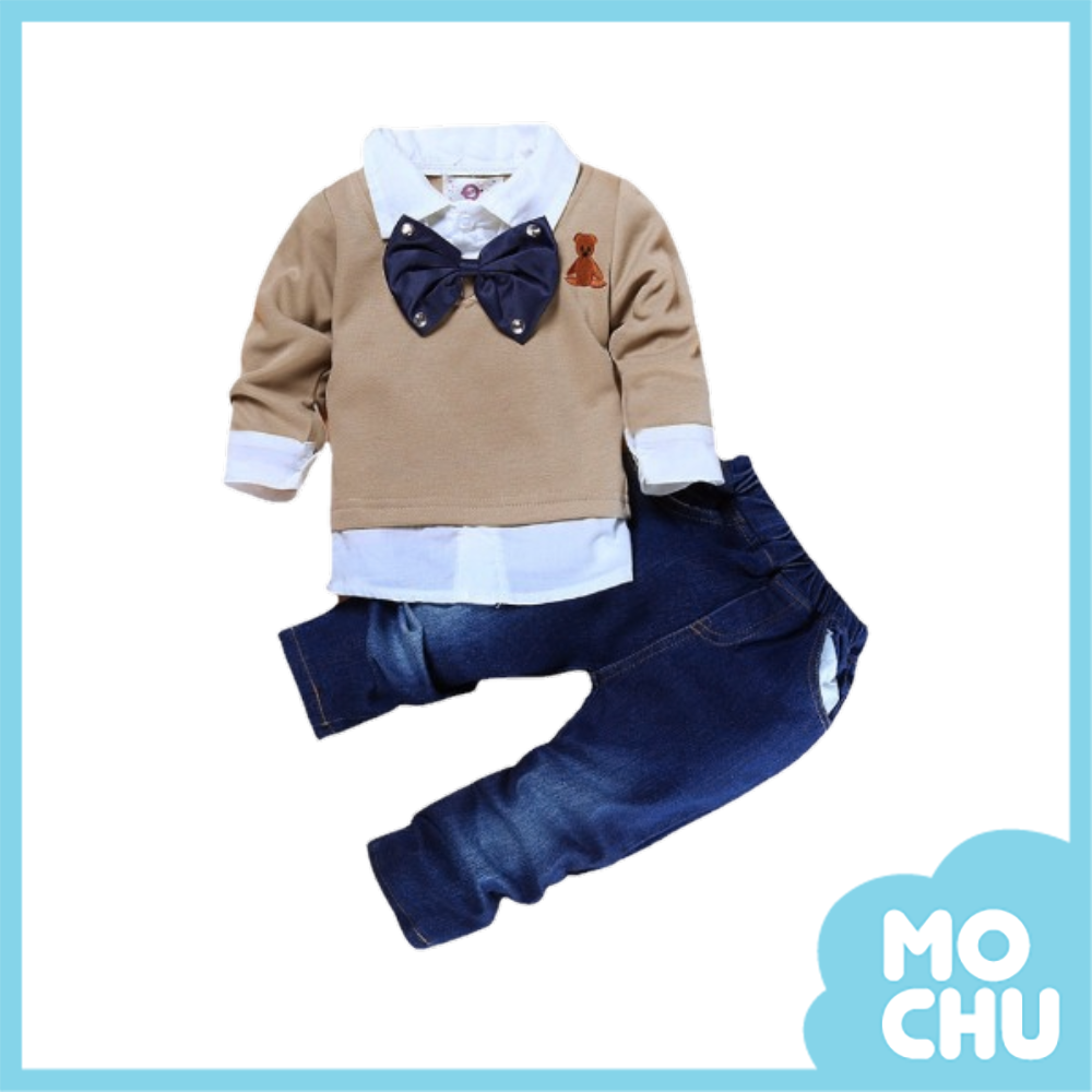 領結假兩件牛仔套裝