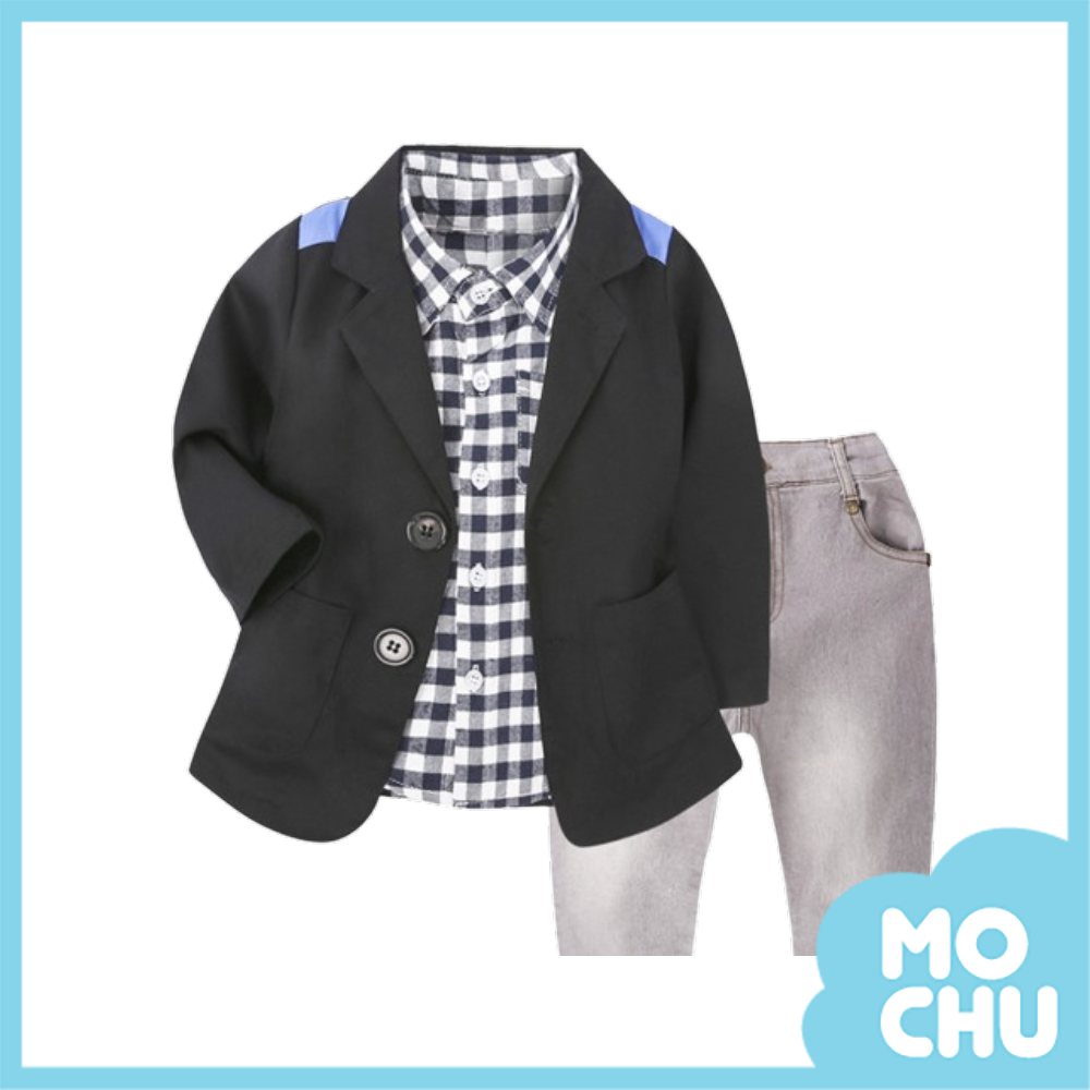 黑西裝外套牛仔褲三件套裝