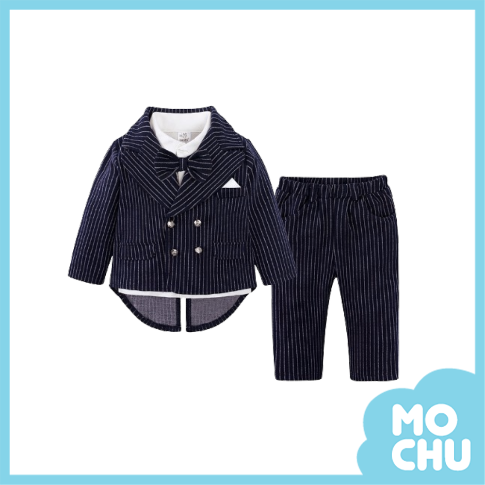 領結條紋西裝套裝（二色）