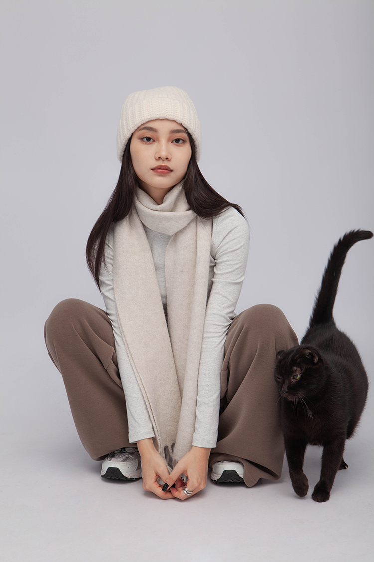 羊毛混紡粗針織帽