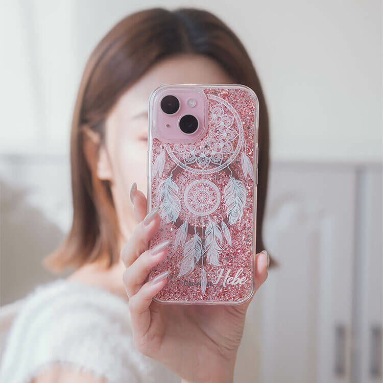 白色捕夢網 玫瑰金貝拉殼 (MagSafe兼容) - (訂製名字) iPhone客製化手機殼