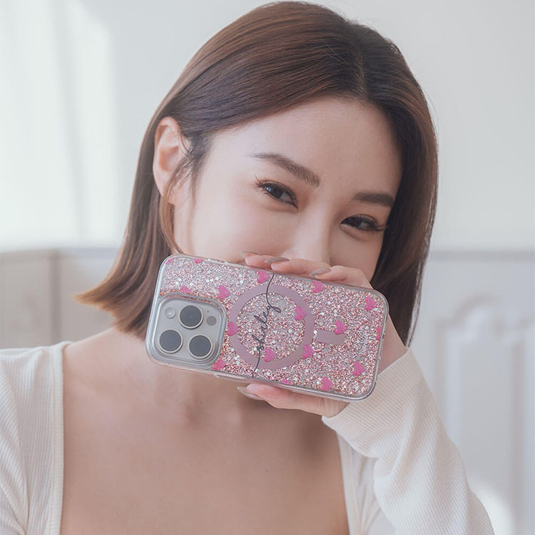 塗鴉愛心 玫瑰金貝拉殼 (MagSafe兼容) - (訂製名字) iPhone客製化手機殼