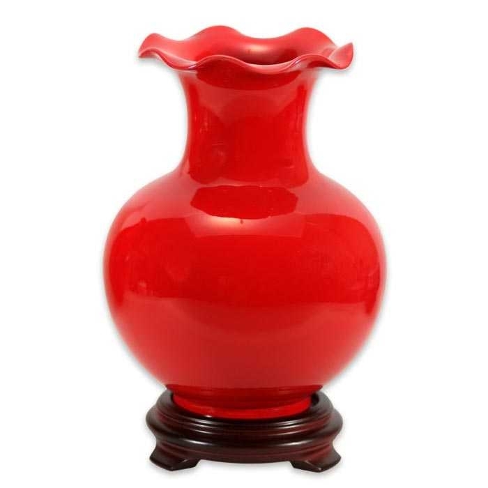 開運喜紅釉浪花反口天球花瓶