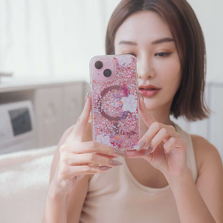 淡粉櫻花 玫瑰金貝拉殼 (MagSafe兼容) - (訂製名字) iPhone客製化手機殼