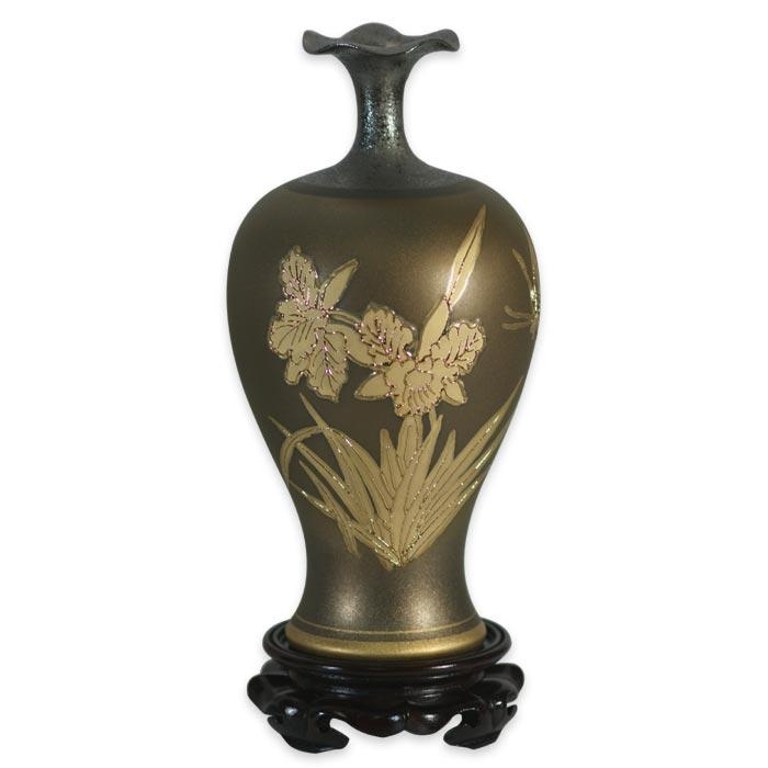 開運鎏金線塑灑金釉反口梅瓶【蕙質蘭心】