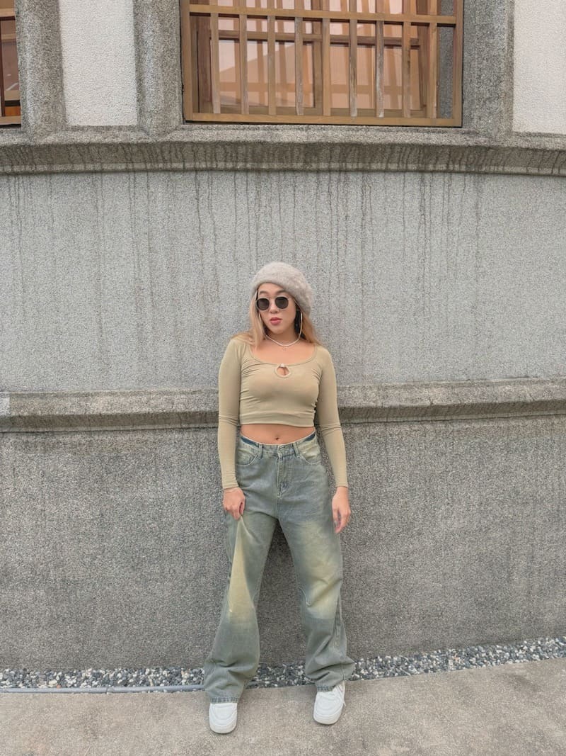 復古刷舊牛仔寬褲