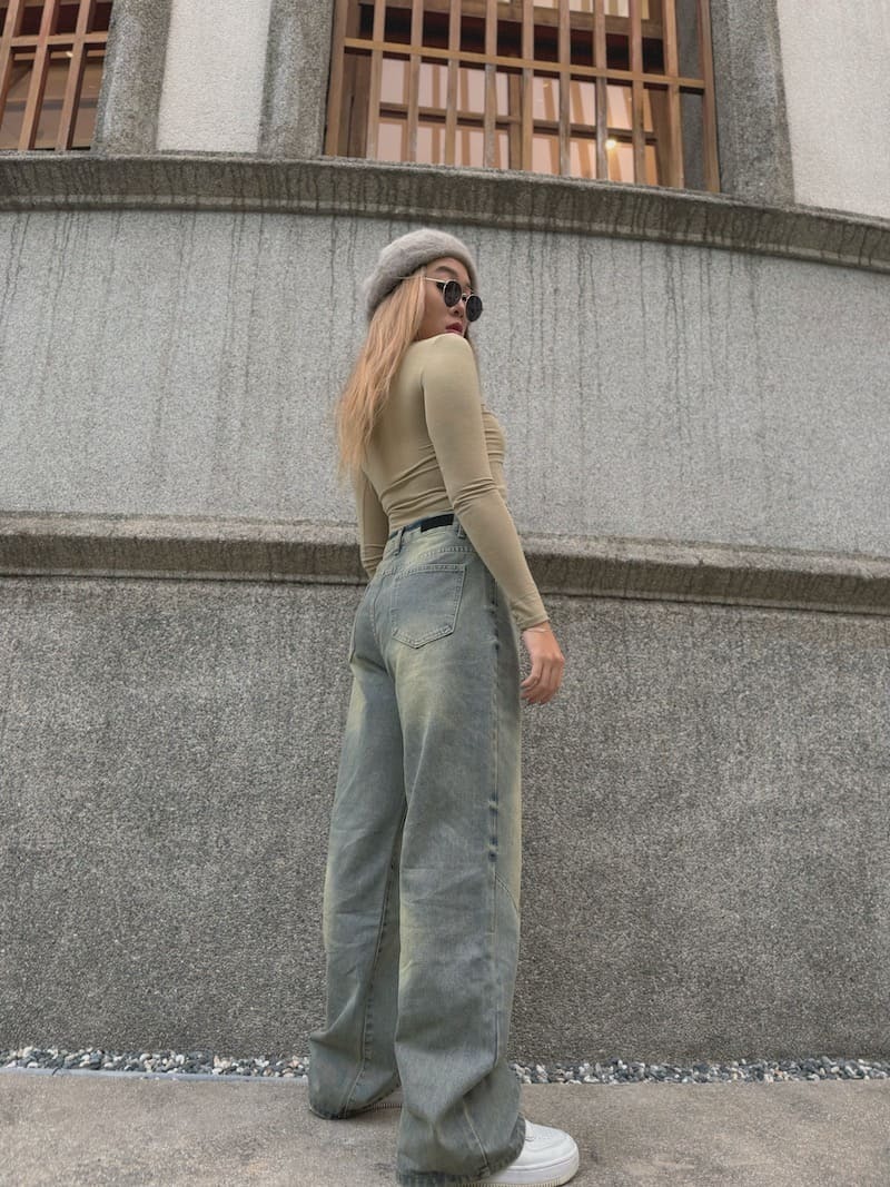 復古刷舊牛仔寬褲