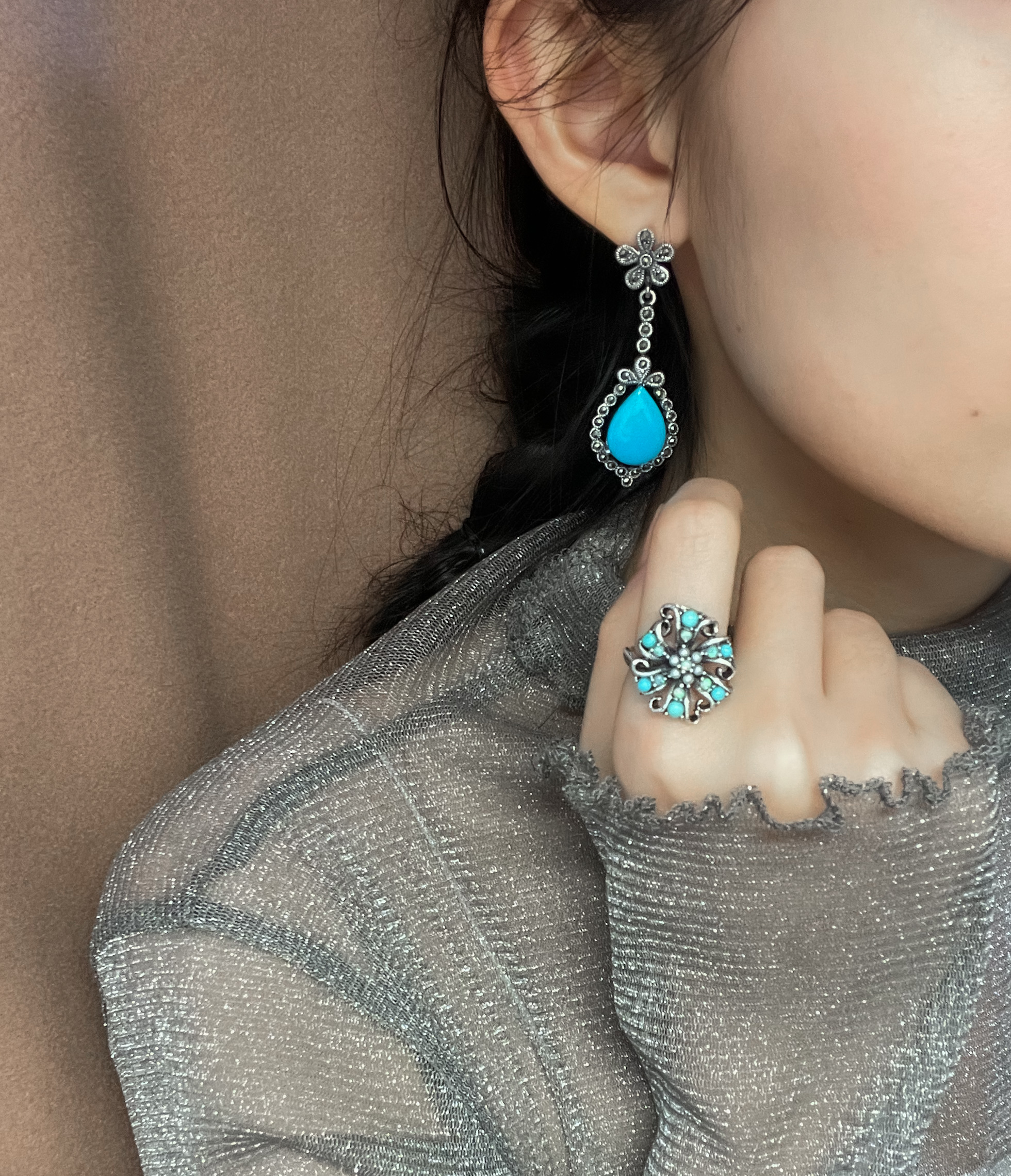 晃晃花圈綠松石耳環（OP2061）