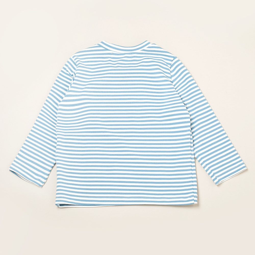 ★官網限定★PIPPY快樂開車小恐龍橫條紋圓領長袖上衣 藍綠