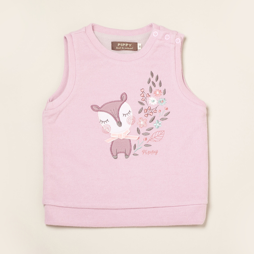 ★官網限定款★PIPPY 花花小鹿刺繡圓領開釦背心 粉