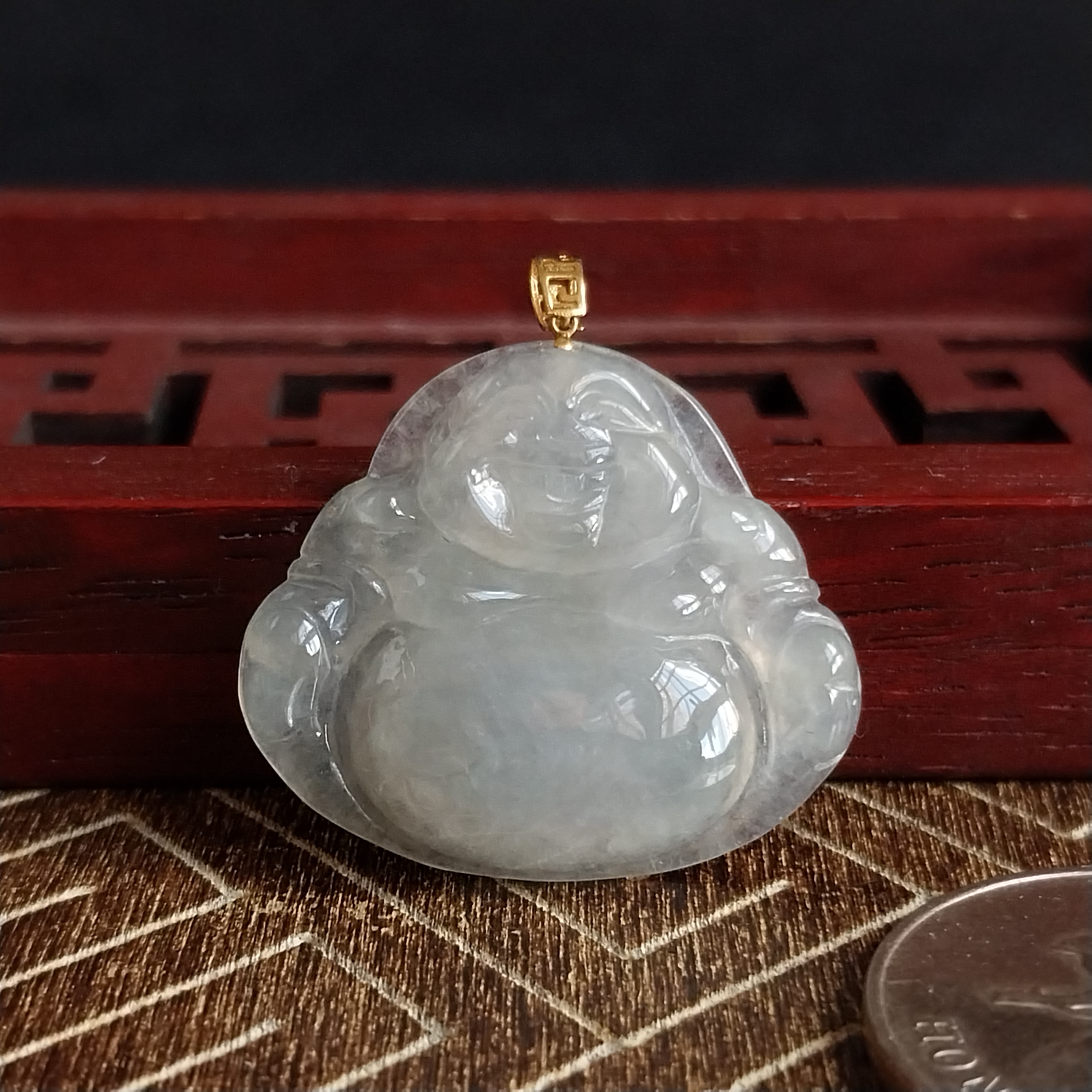 冰白笑彿+18K金扣,天然翡翠A玉, 緬甸玉, Jade, Jadeite