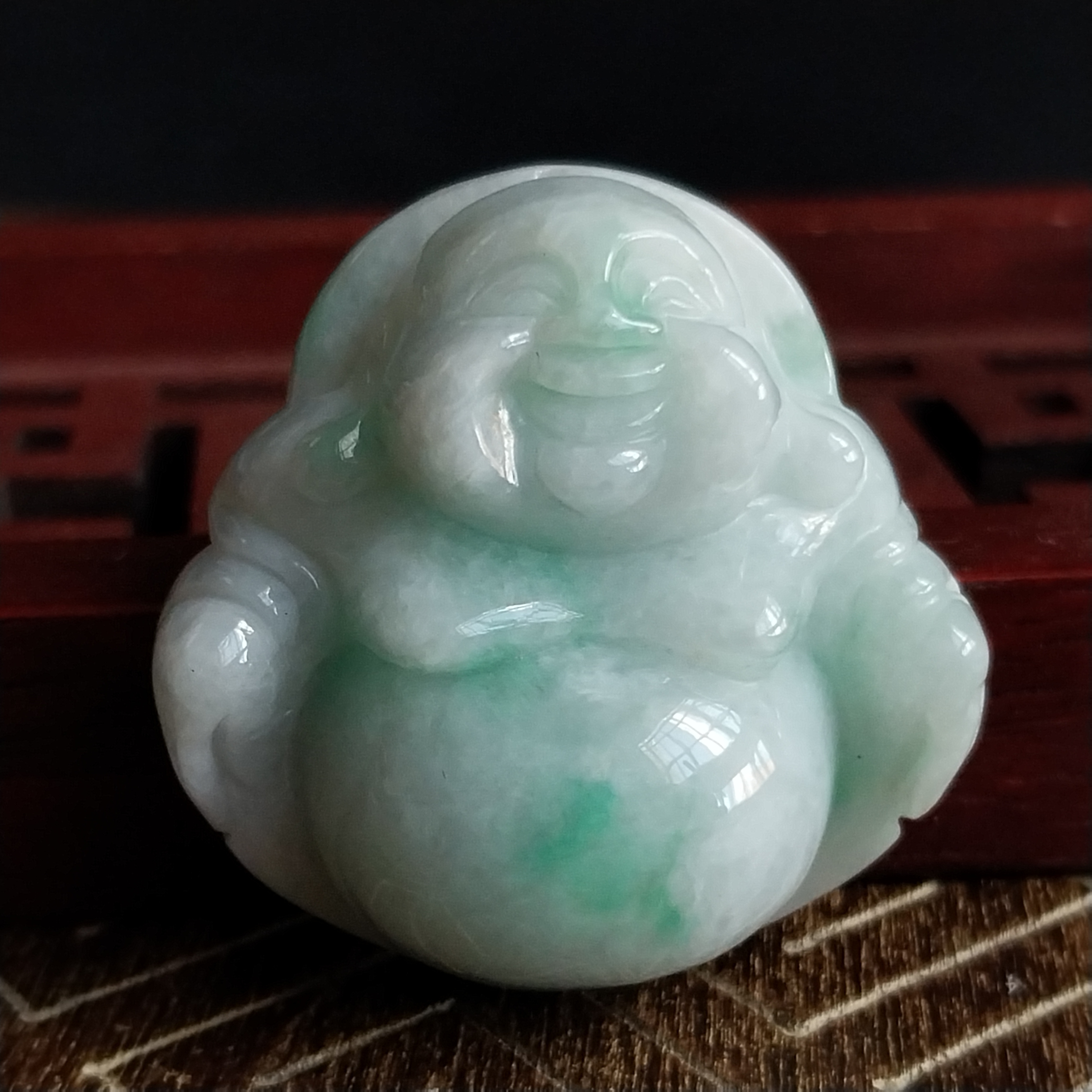 冰飄綠厚庄笑佛吊墜,天然翡翠A玉, 緬甸玉, Jade, Jadeite