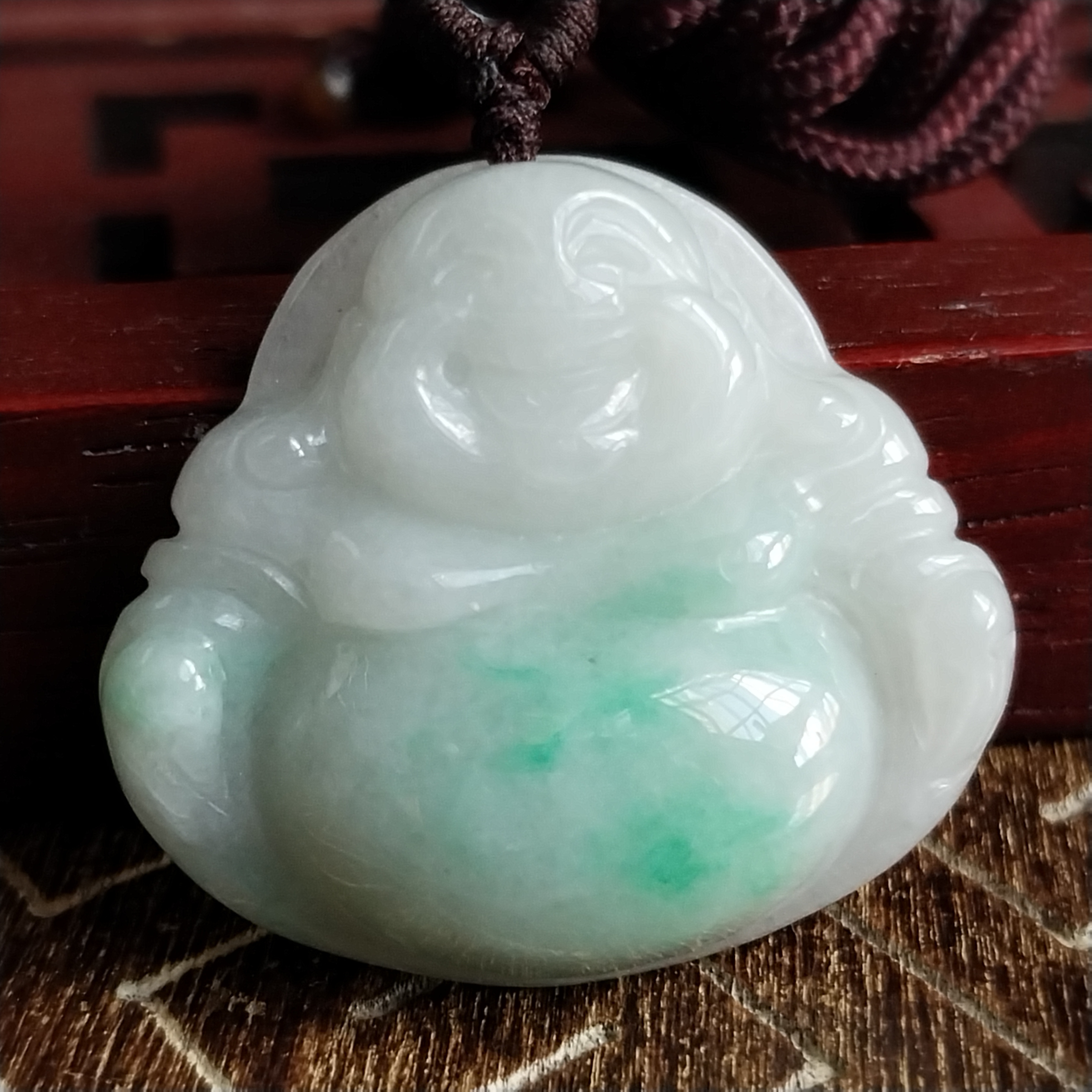 冰飄綠笑佛吊墜,天然翡翠A玉, 緬甸玉, Jade, Jadeite