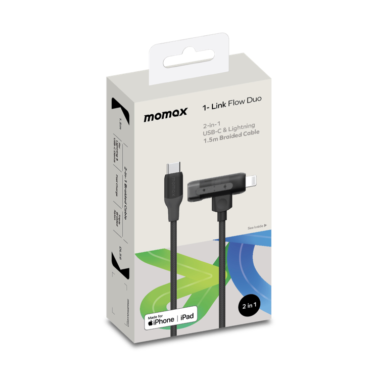 1-Link Flow Duo 2合1 USB-C MFI認證充電線