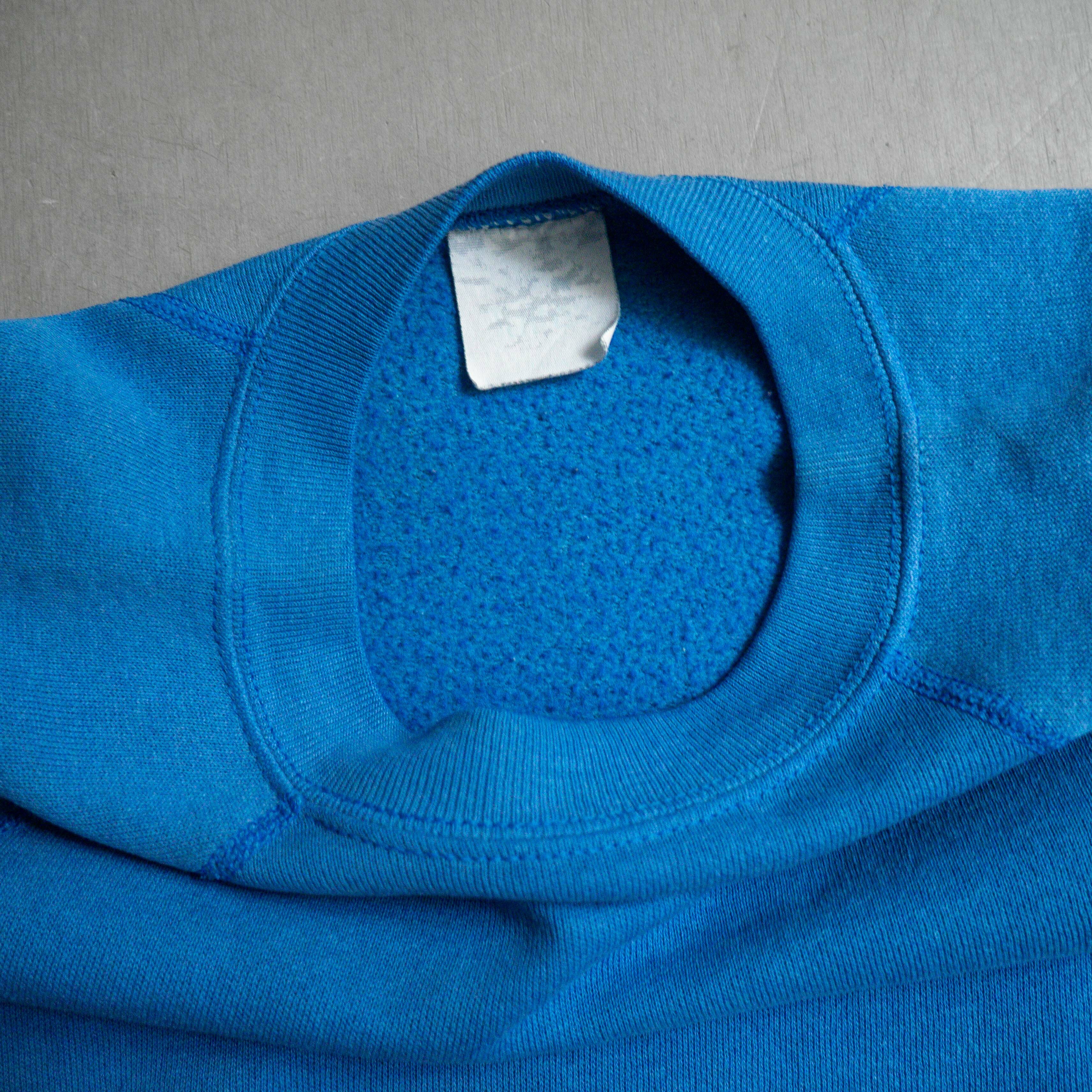 8-90S VINTAGE BLANK SWEATSHIRT 美國製 藍色 斜肩 素面 長袖 衛衣 大學T