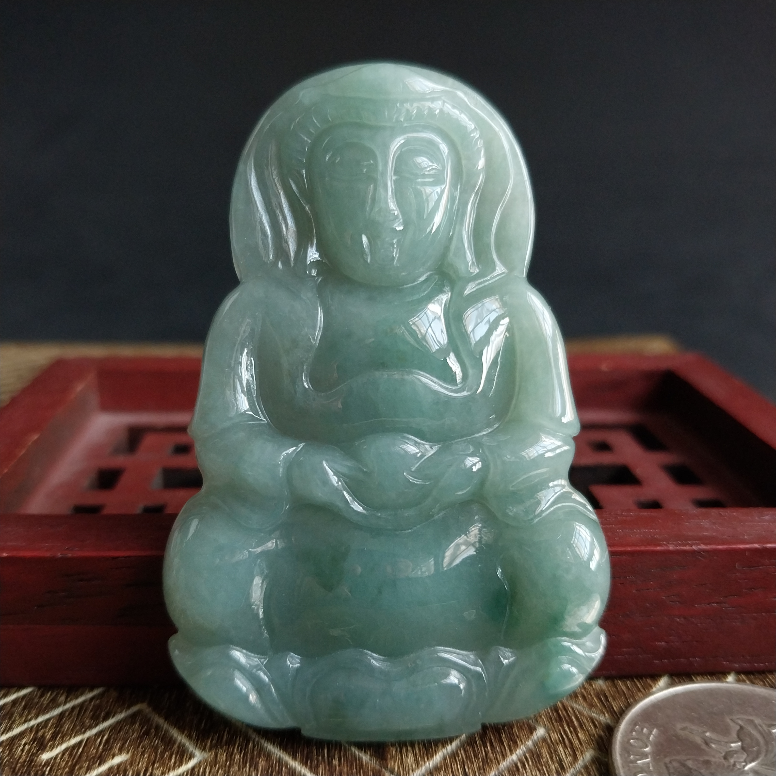 冰綠坐蓮觀音吊墜,天然翡翠A玉, 緬甸玉, Jade, Jadeite