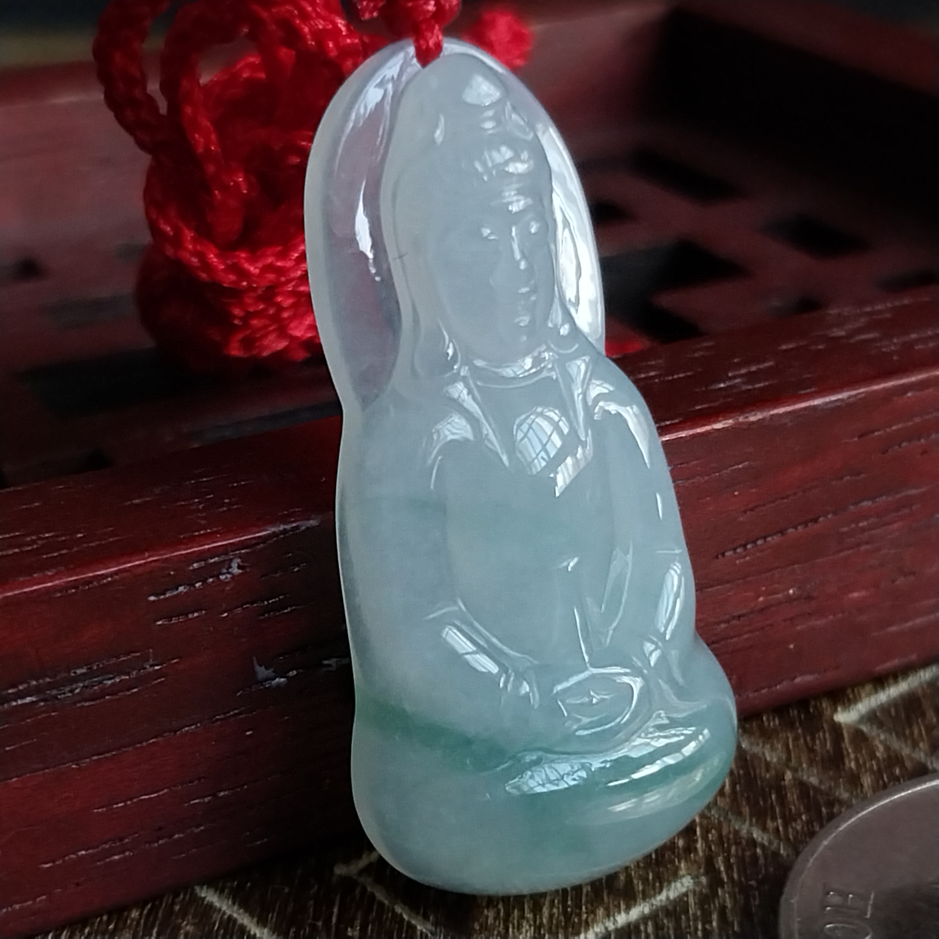 冰白飄綠小觀音吊墜,天然翡翠A玉, 緬甸玉, Jade, Jadeite