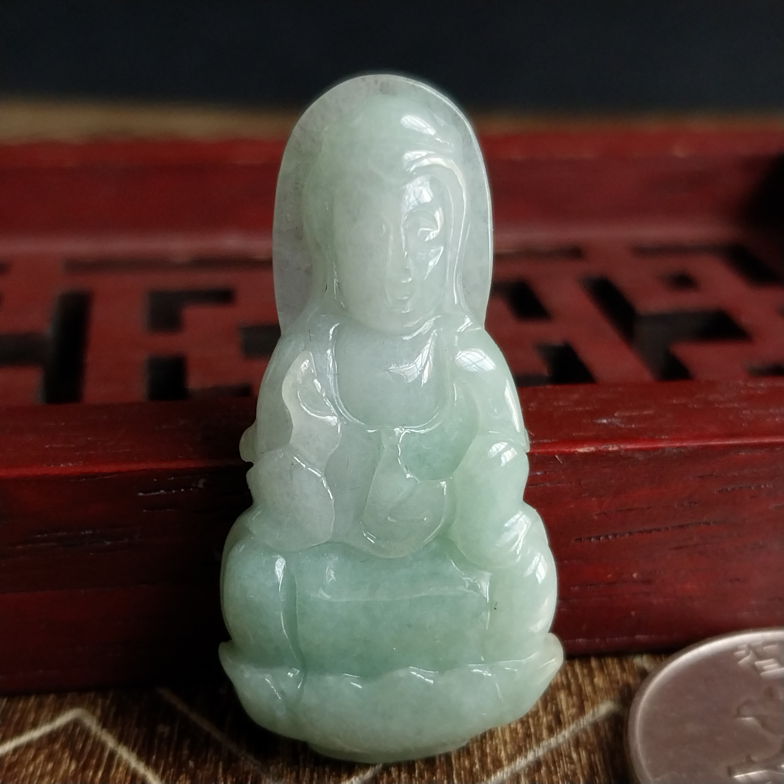 冰淺綠坐蓮觀音吊墜,天然翡翠A玉, 緬甸玉, Jade, Jadeite