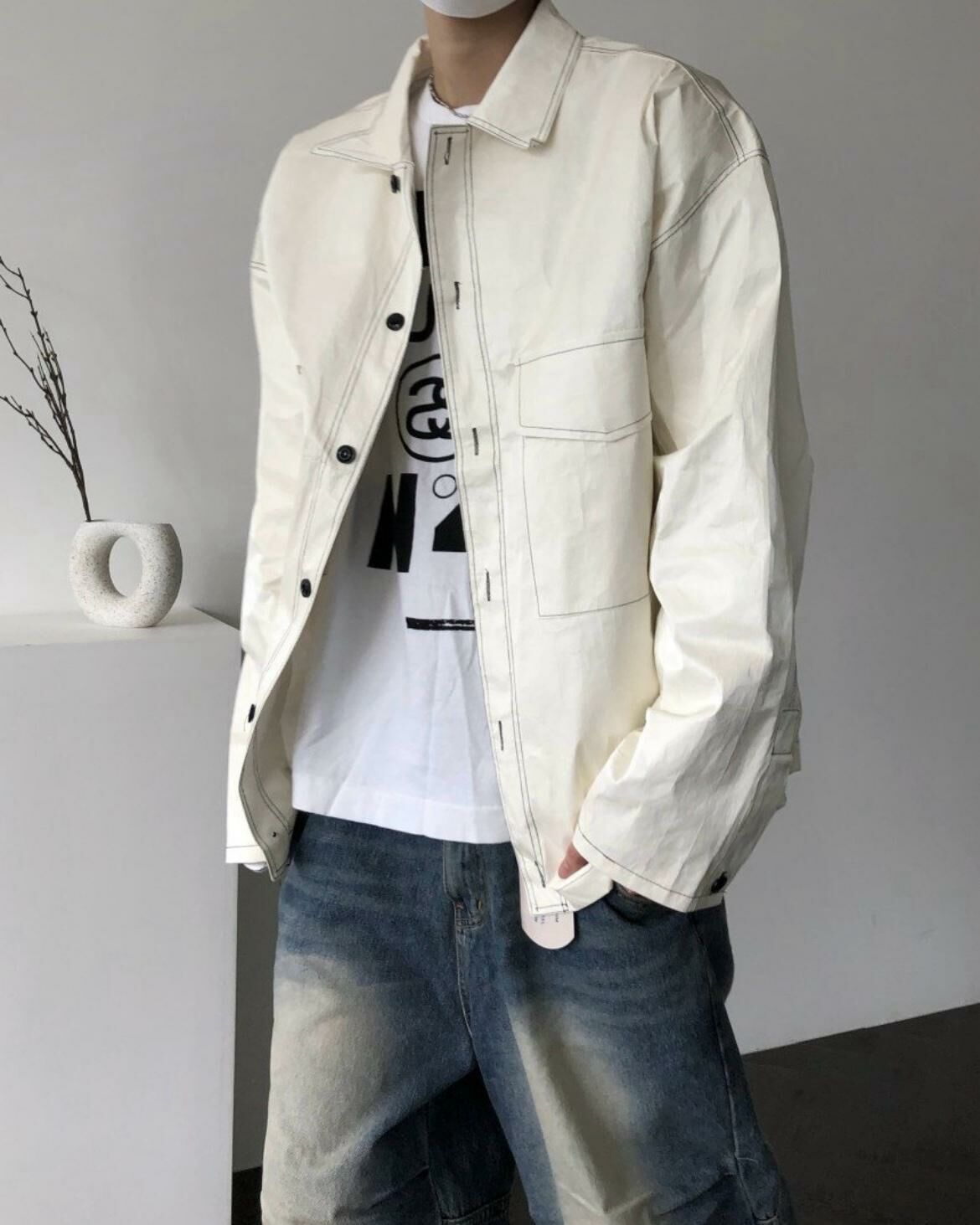 淨色亮面長袖恤衫外套 Million-009JK