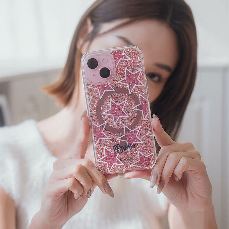 粉色星星 玫瑰金貝拉殼 (MagSafe兼容) - (訂製名字) iPhone客製化手機殼