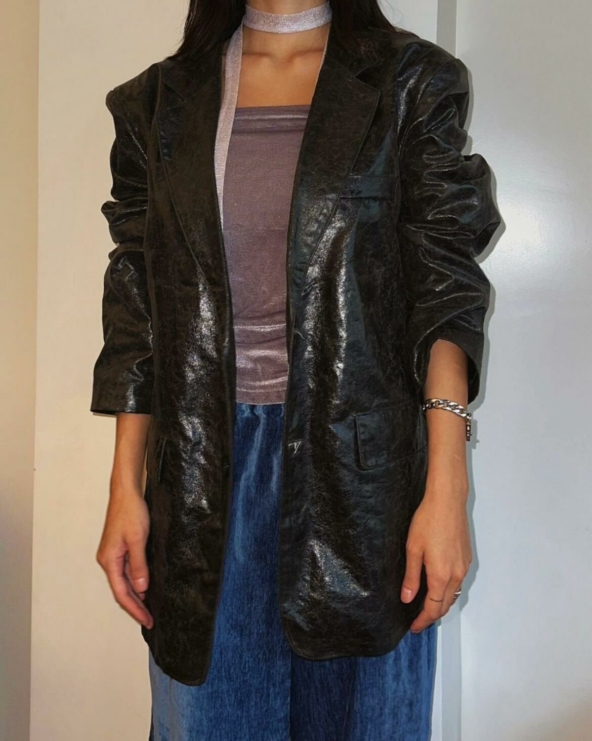 淨色暗裂紋合成皮西裝褸 Million-012JK