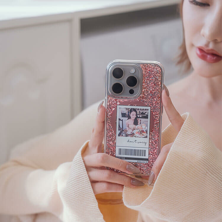 照片載具 玫瑰金貝拉殼 (MagSafe兼容) - (訂製名字) iPhone客製化手機殼