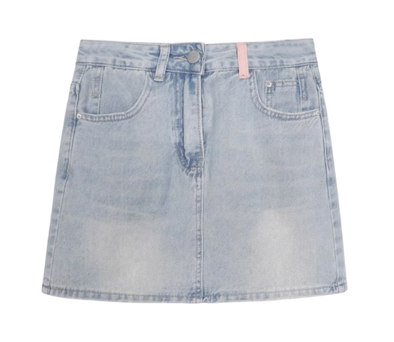High-waisted pocket embroidered fringe ripped A-line denim skirt
