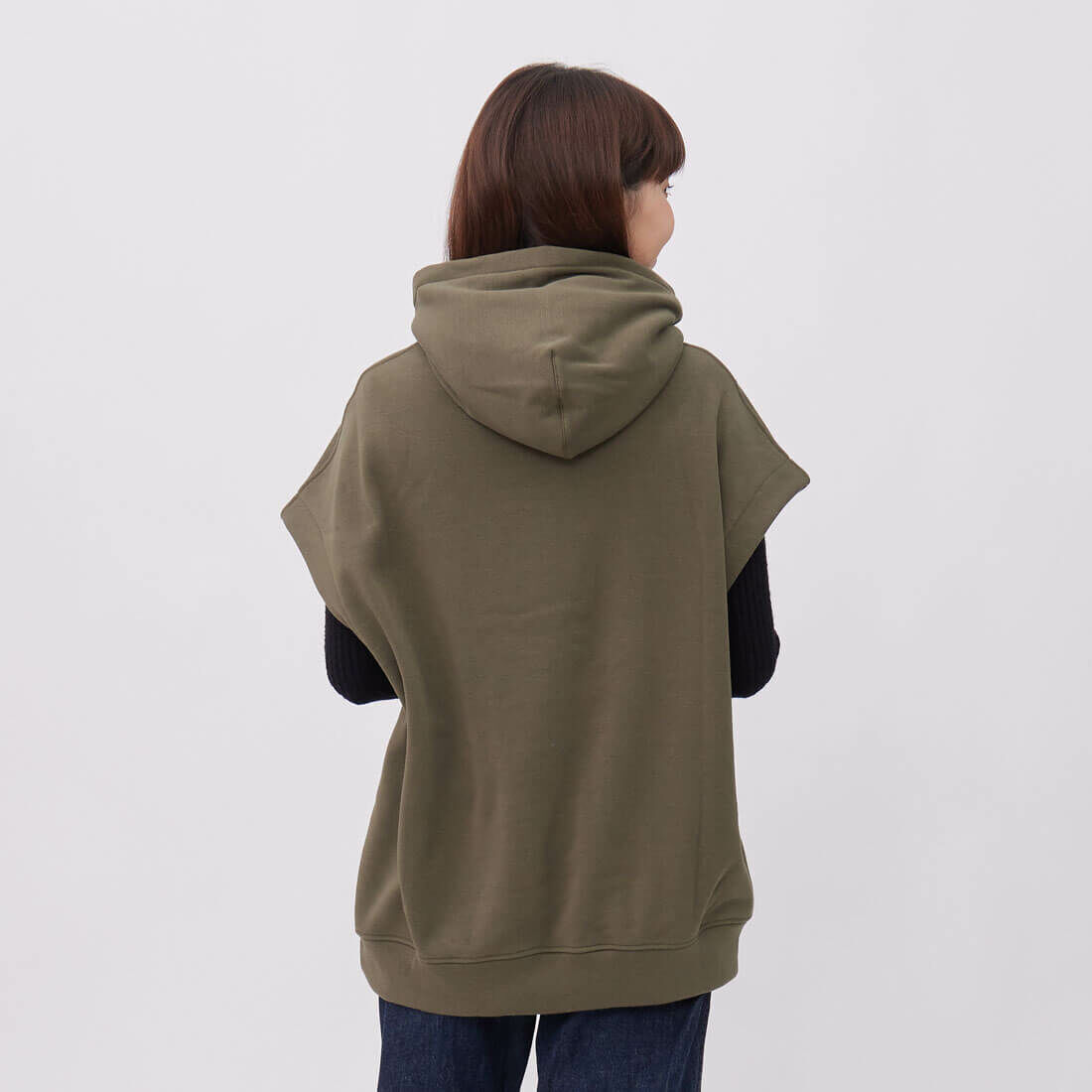 Amy暖窩短毛連帽背心T/森林綠